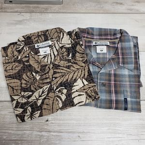 Bundle of 2 Columbia Button Up Short Sleeve Shirt Mens XL Plaid Tropical Casual